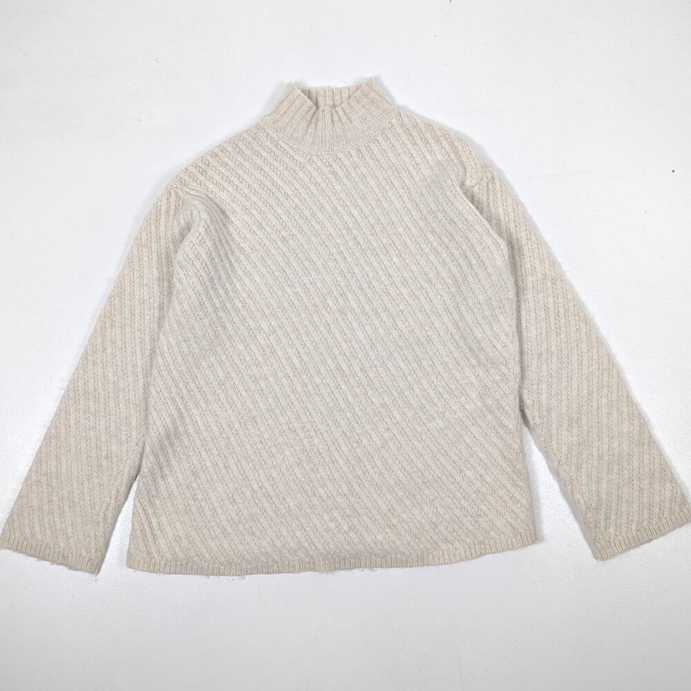 J. Jill Sweater Women's Size Small Cream Mock Neck Cashmere Blend Soft Classic